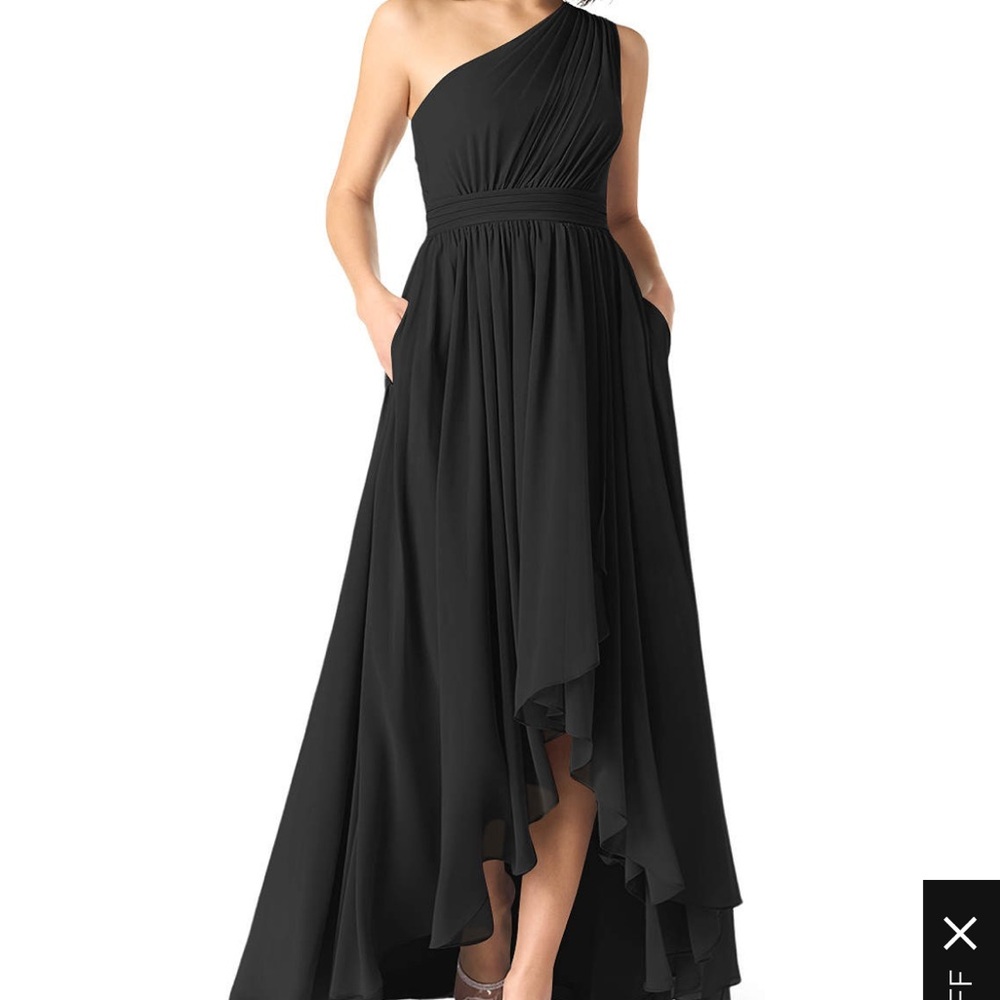 Black one-shoulder Azazie dress